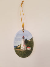 Load image into Gallery viewer, Christmas Ornament- Oval Ceramic Heceta Head Lighthouse
