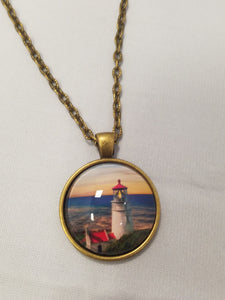 Heceta lighthouse sunset pendant necklace