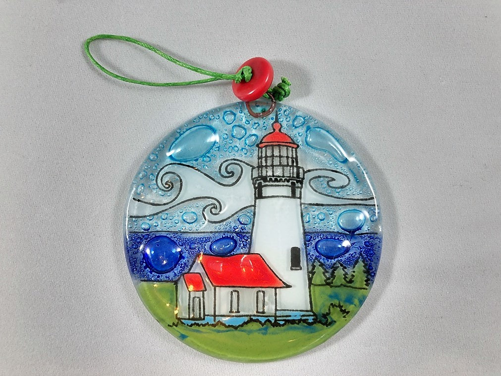 Christmas Ornament - Heceta Lighthouse Handmade Fused Glass