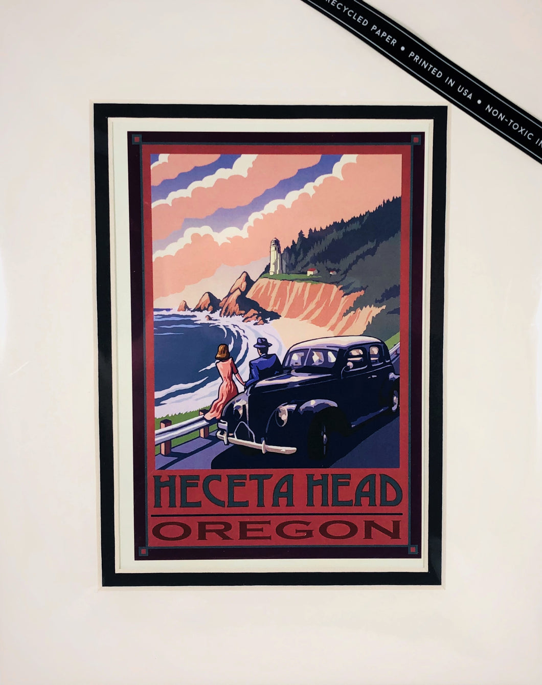 Heceta Head Lighthouse Matted Vintage Print