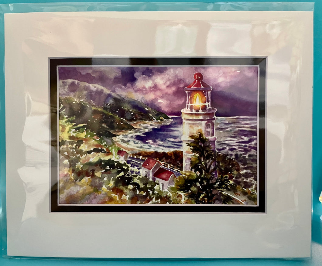 Heceta Lighthouse watercolor print 8 1/2