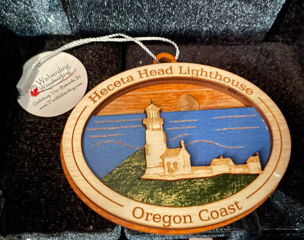 Wood Heceta Lighthouse Ornament